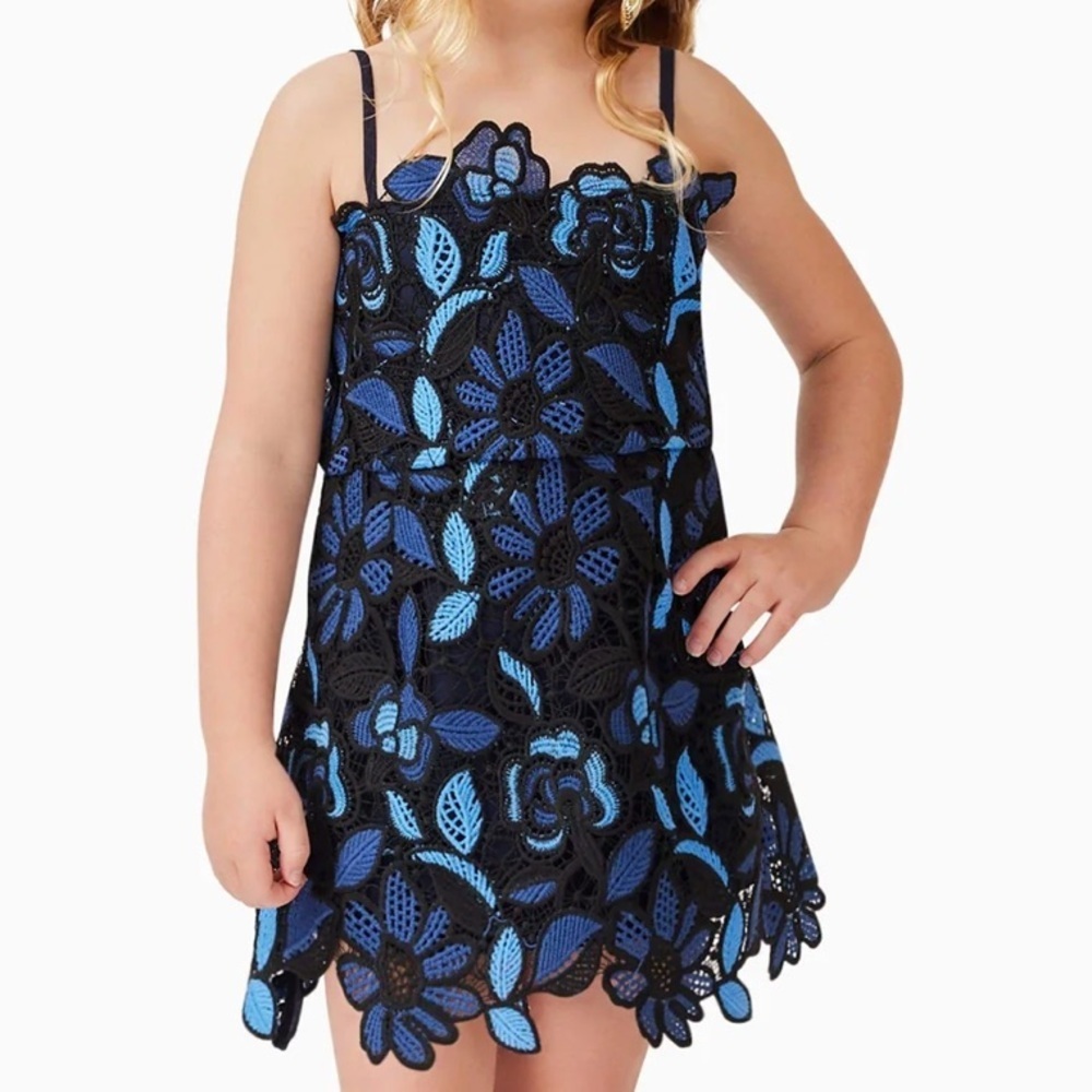Elliatt Black Blue Floral Lace Girls Dress Size 2 Party Wedding Flower Girl NWT